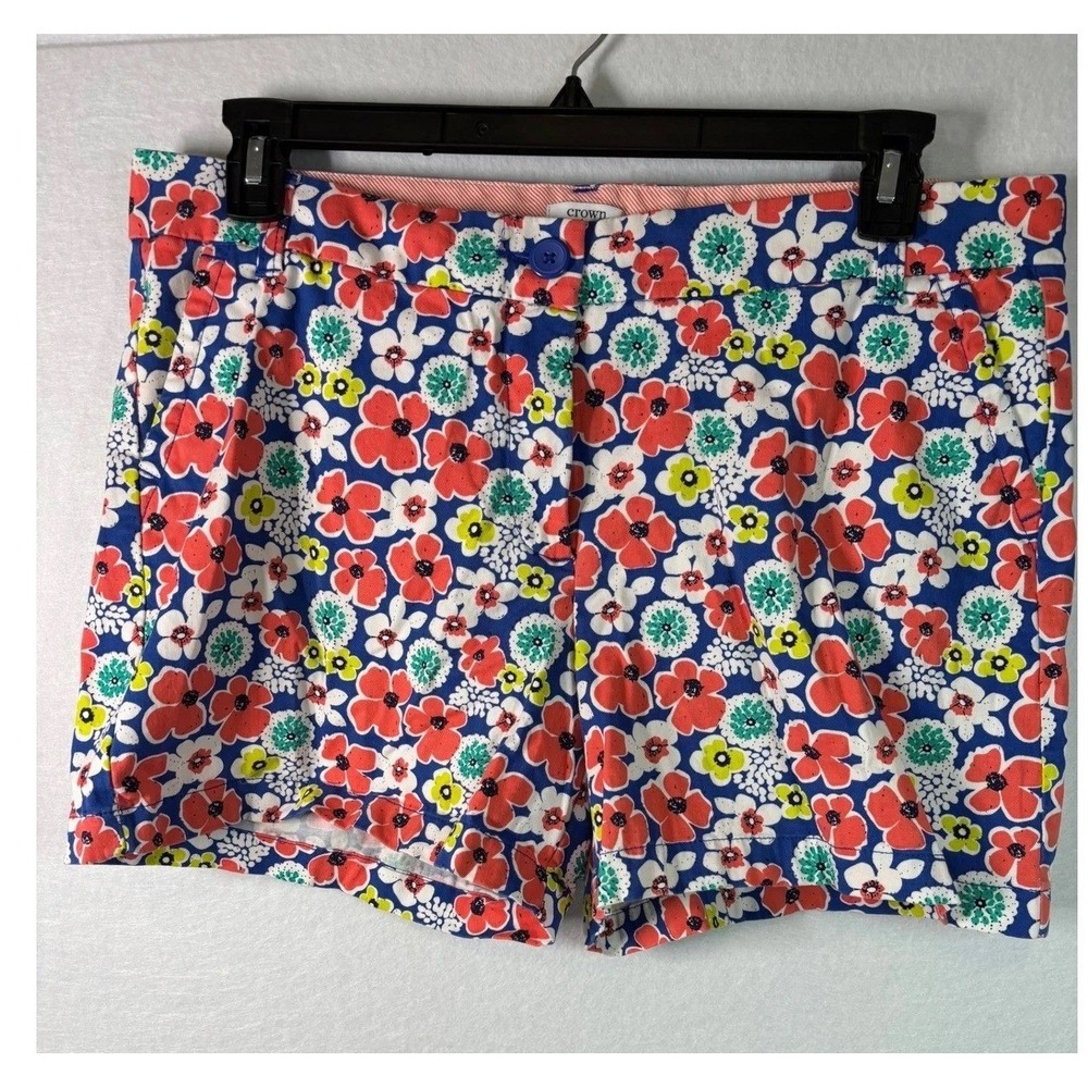 Crown & Ivy Caroline Shorts Womens 12 Blue Floral Cotton Stretch Preppy Summer